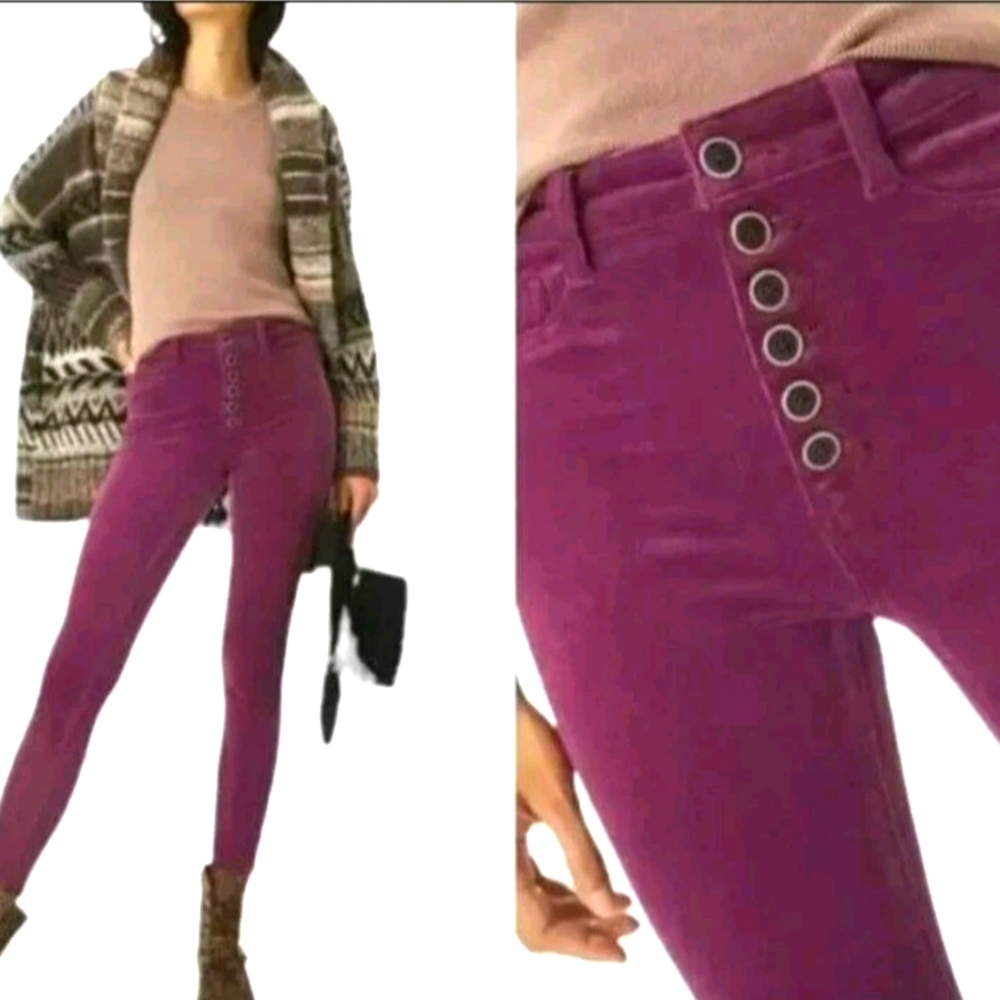 Pilcro Anthropologie High Rise Button Fly Skinny Corduroy Pants Size 25 Purple